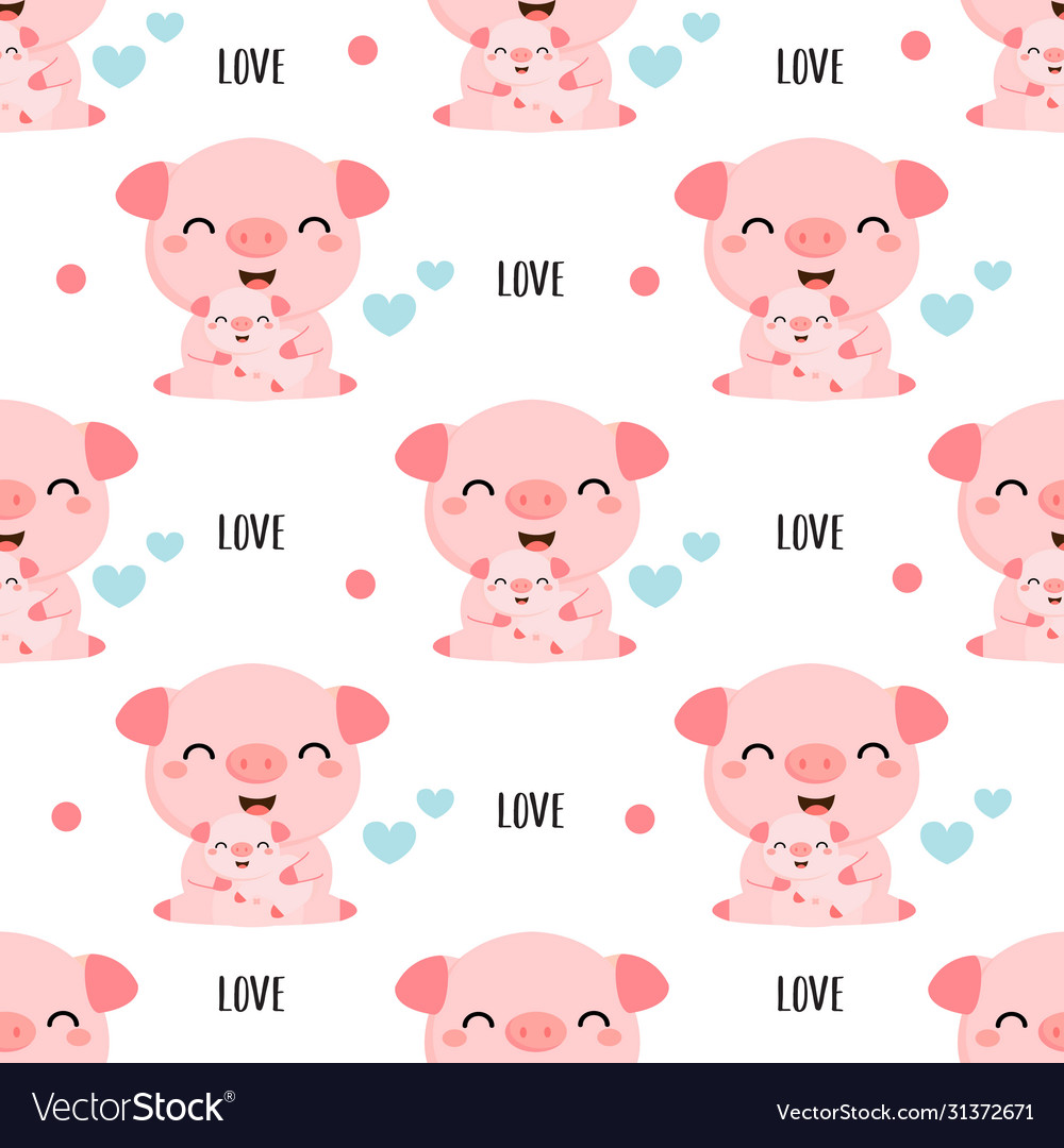 Seamless pattern with pigs and a hearts Royalty Free Vector