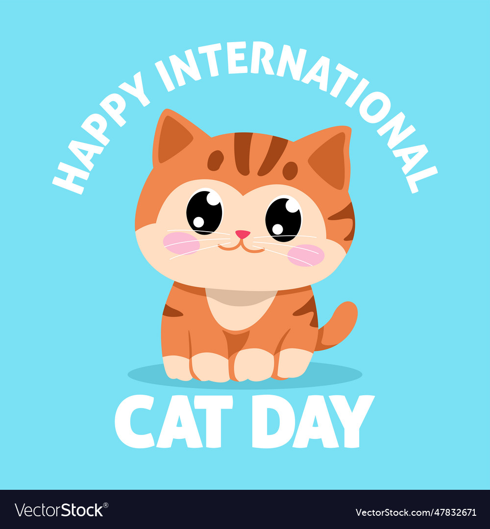 Simple Flat Of Cute Cat Cartoon For International Vector Image