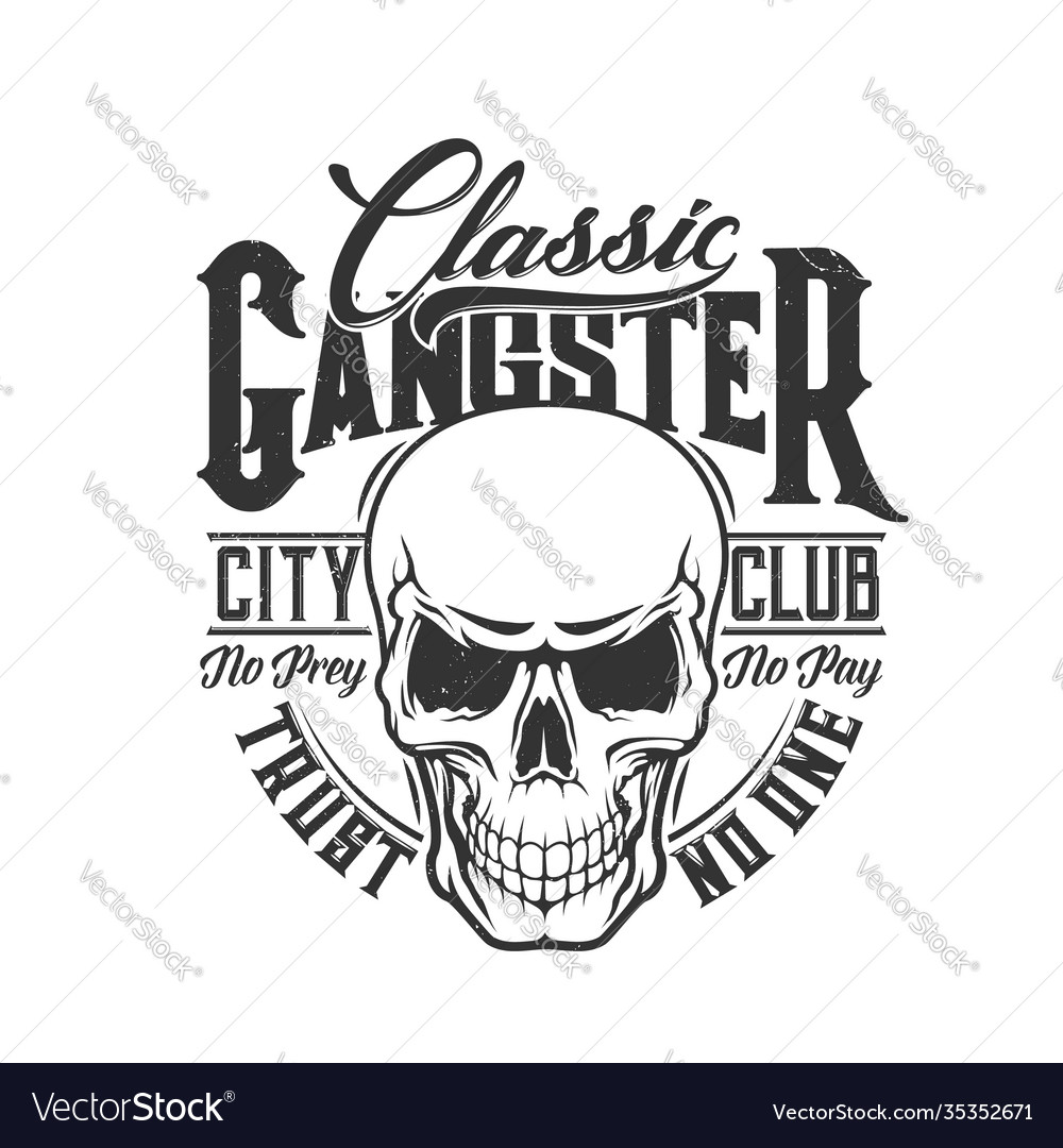 Tshirt print skull mascot for city club Royalty Free Vector