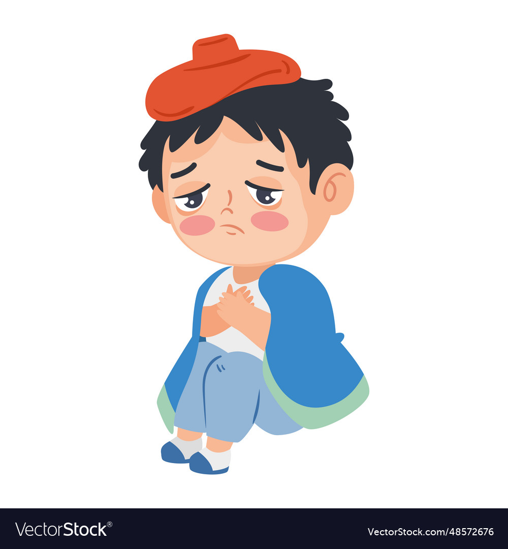 Kid sick with cold and flu Royalty Free Vector Image