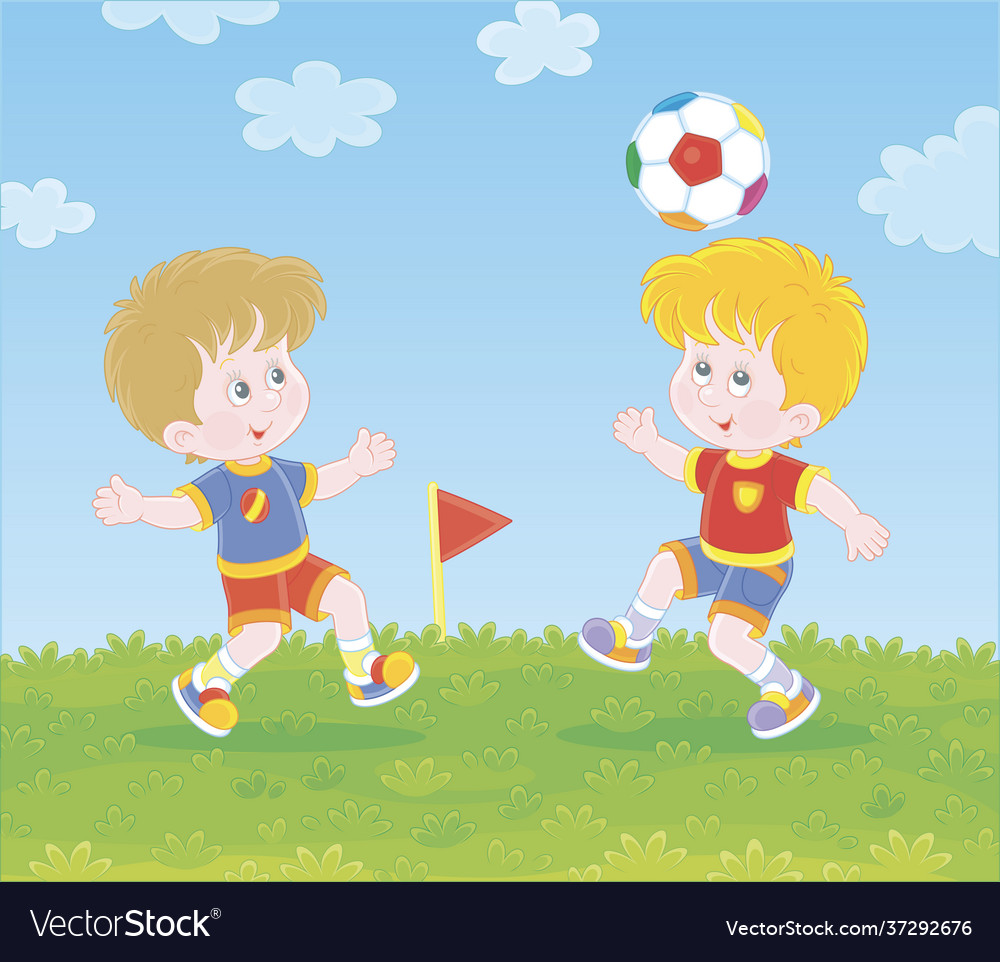 Little football players with a ball Royalty Free Vector