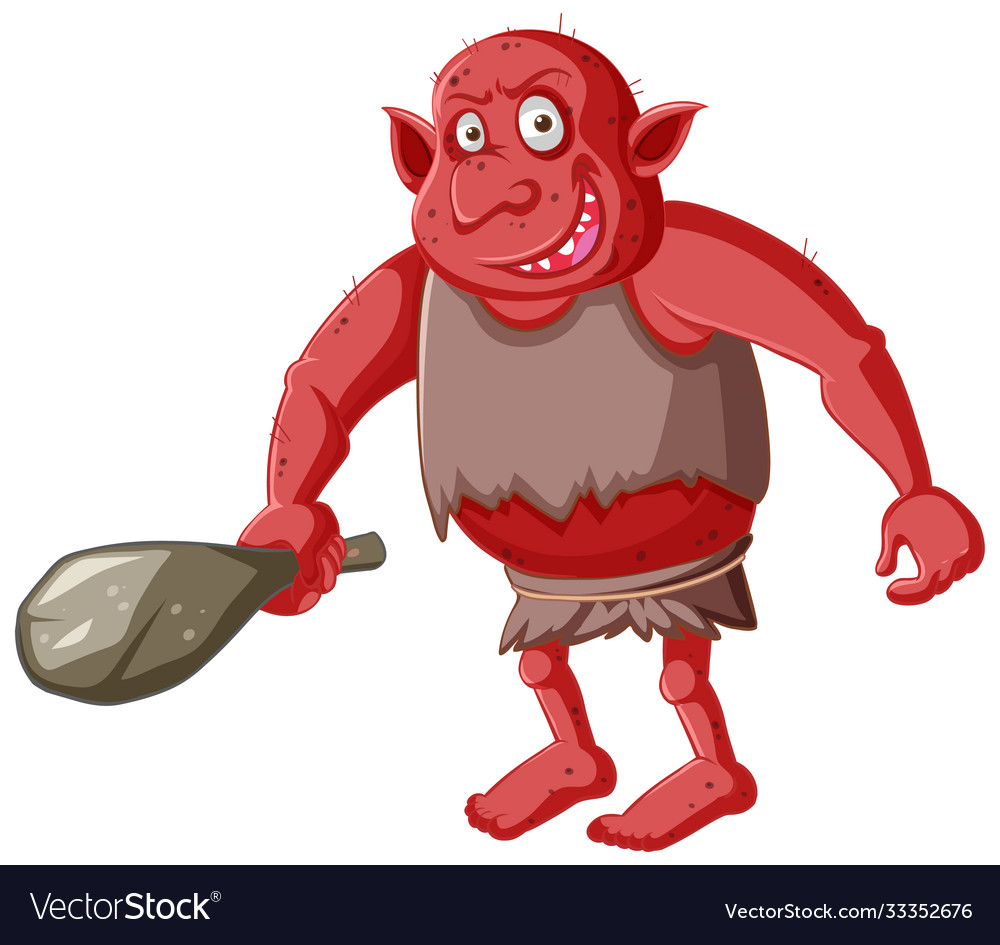 Red goblin or troll holding hunting tool Vector Image