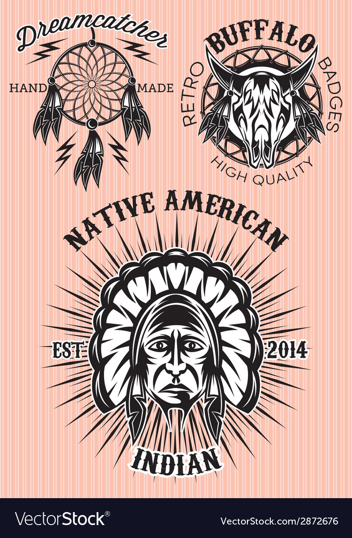 Set of emblems on the theme of native american