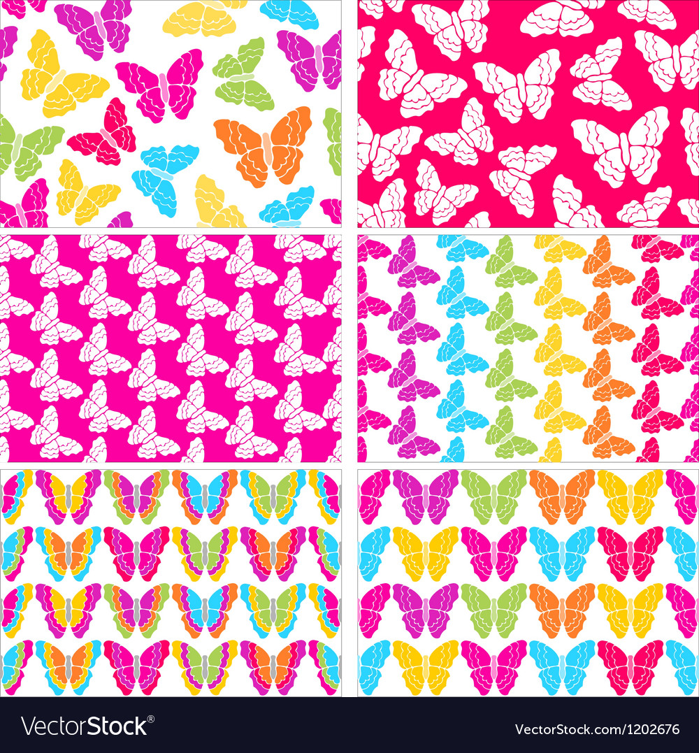 Set Of Six Seamless Butterflies Backgrounds Vector Image