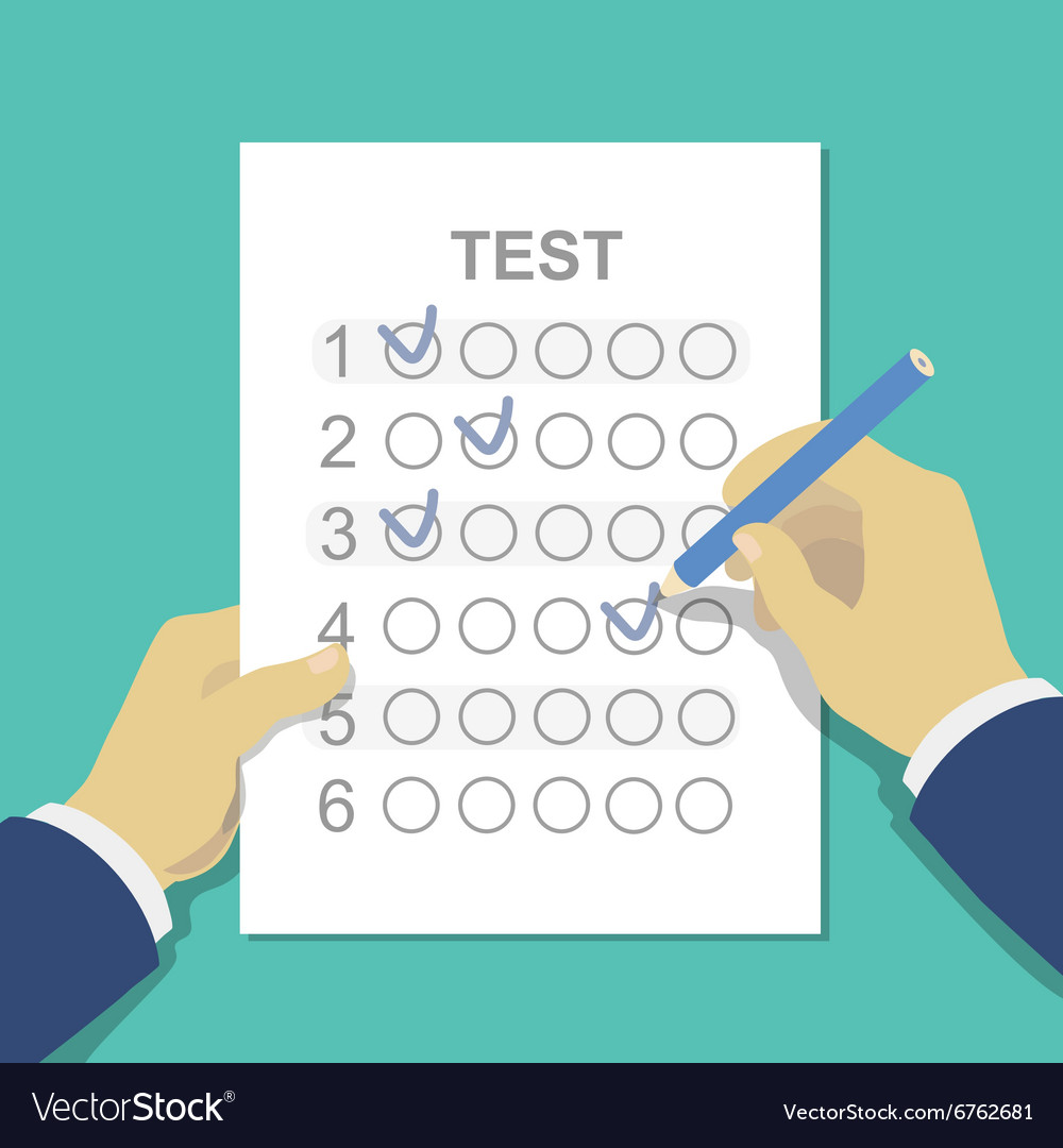 Answers to exam test answer sheet with pencil and Vector Image