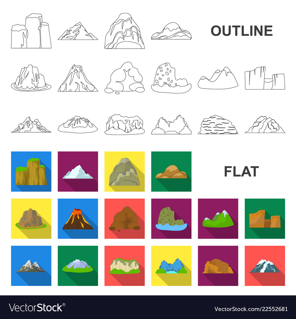 Different mountains flat icons in set collection Vector Image