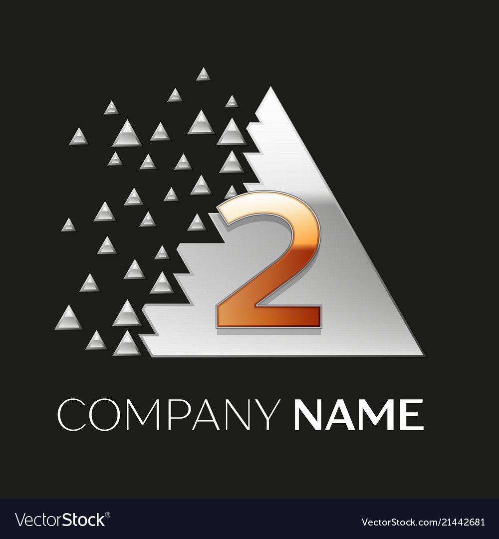 Golden number two logo in silver pixel triangle