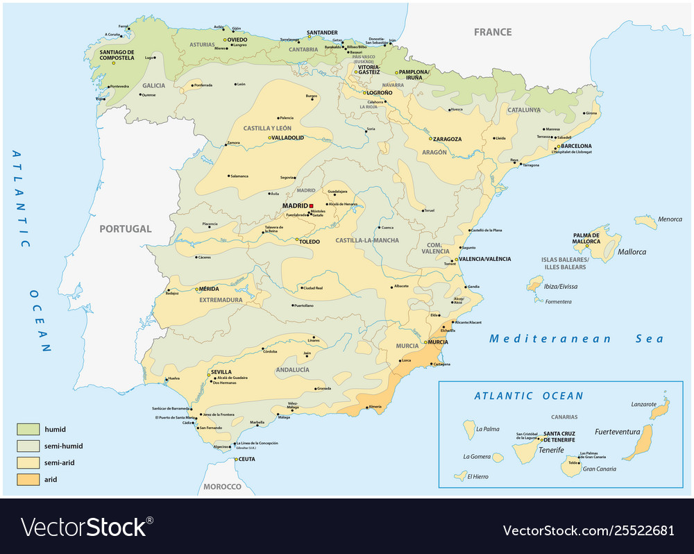 Map wet and dry areas in spain