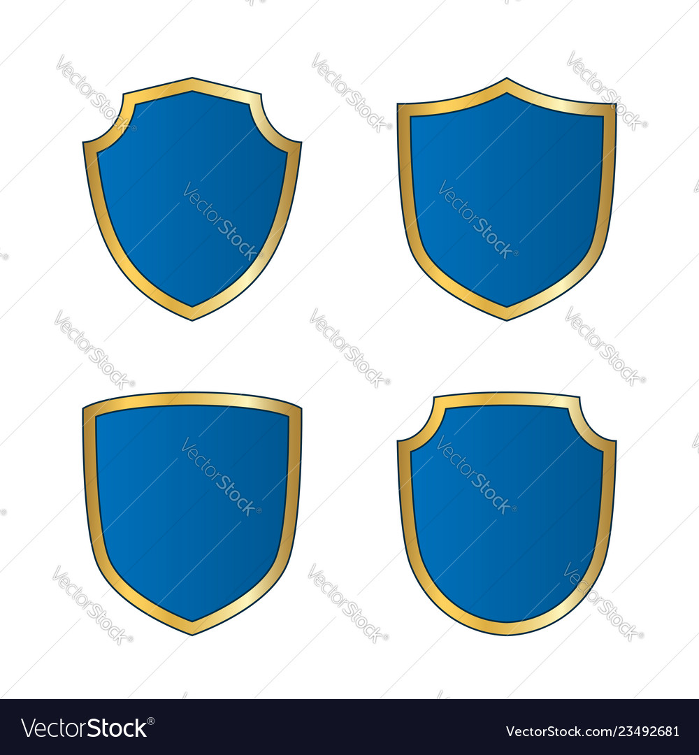 Shield gold blue icons set shape emblem Royalty Free Vector