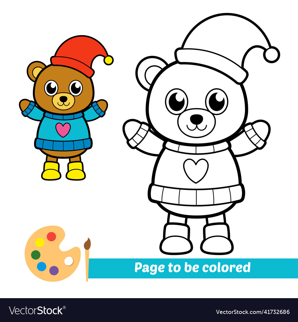 Coloring book for kids winter bear Royalty Free Vector Image