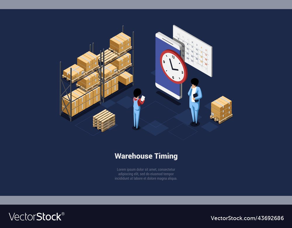 Concept of warehouse timing and global business Vector Image