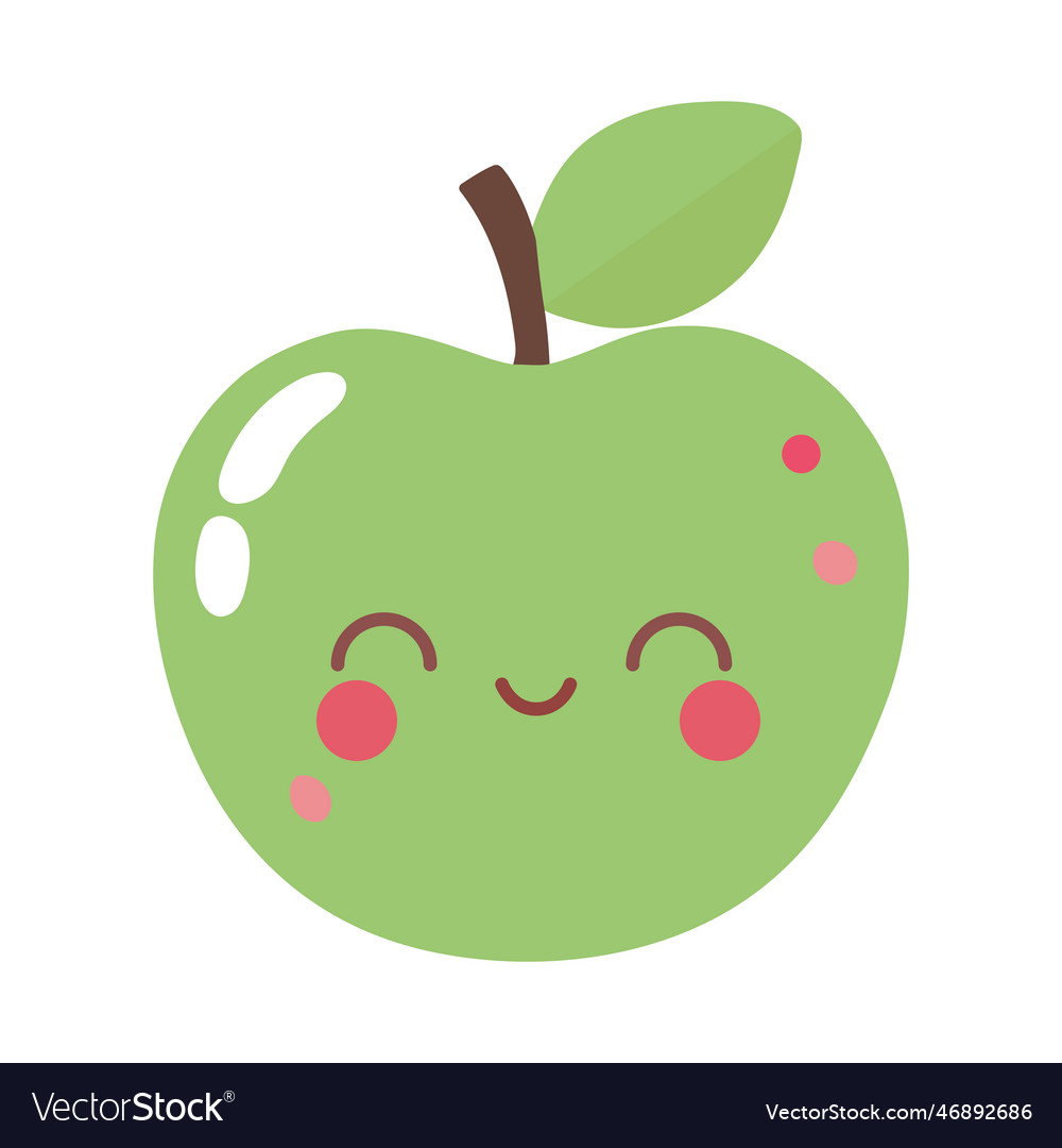 Cute green apple kawaii Royalty Free Vector Image