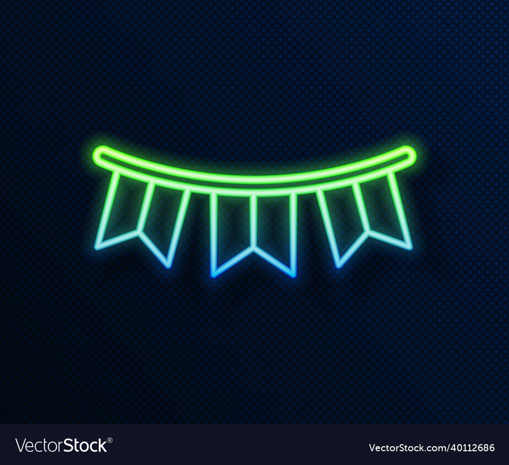 Glowing neon line carnival garland with flags icon