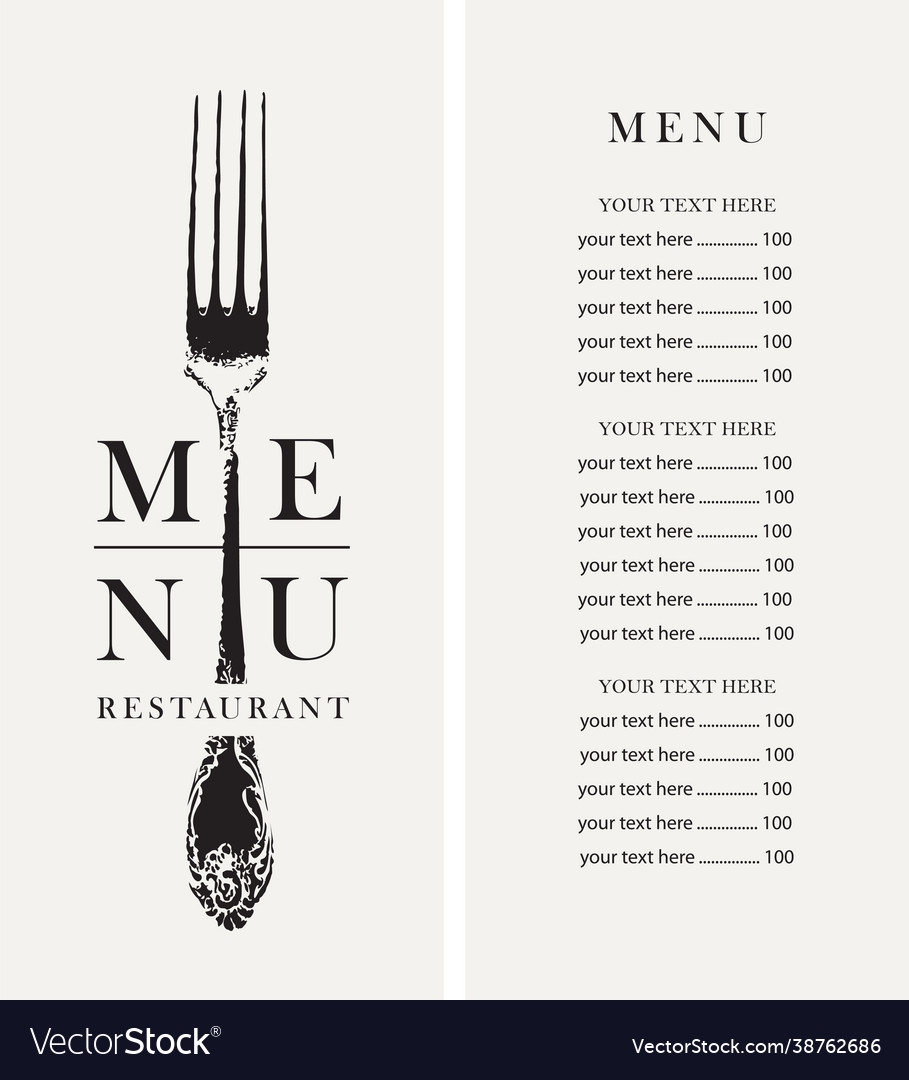 Restaurant menu with price list and realistic fork