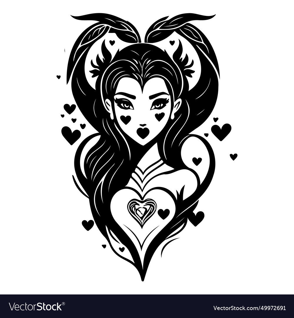 Girl love heart valentine sketch hand draw