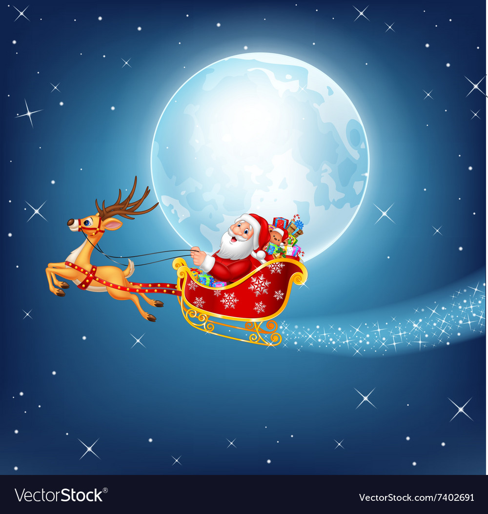 Happy santa in his christmas sled being pulled Vector Image