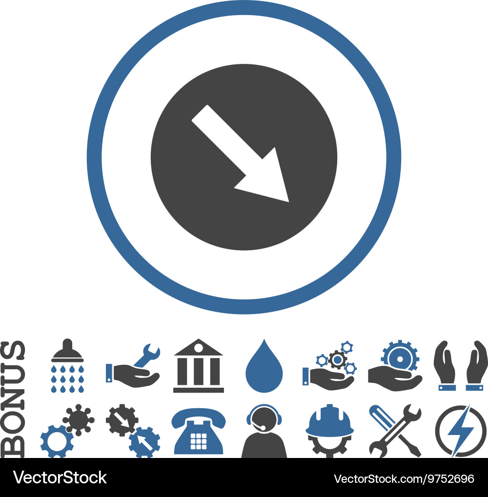Down-right rounded arrow flat icon Royalty Free Vector Image