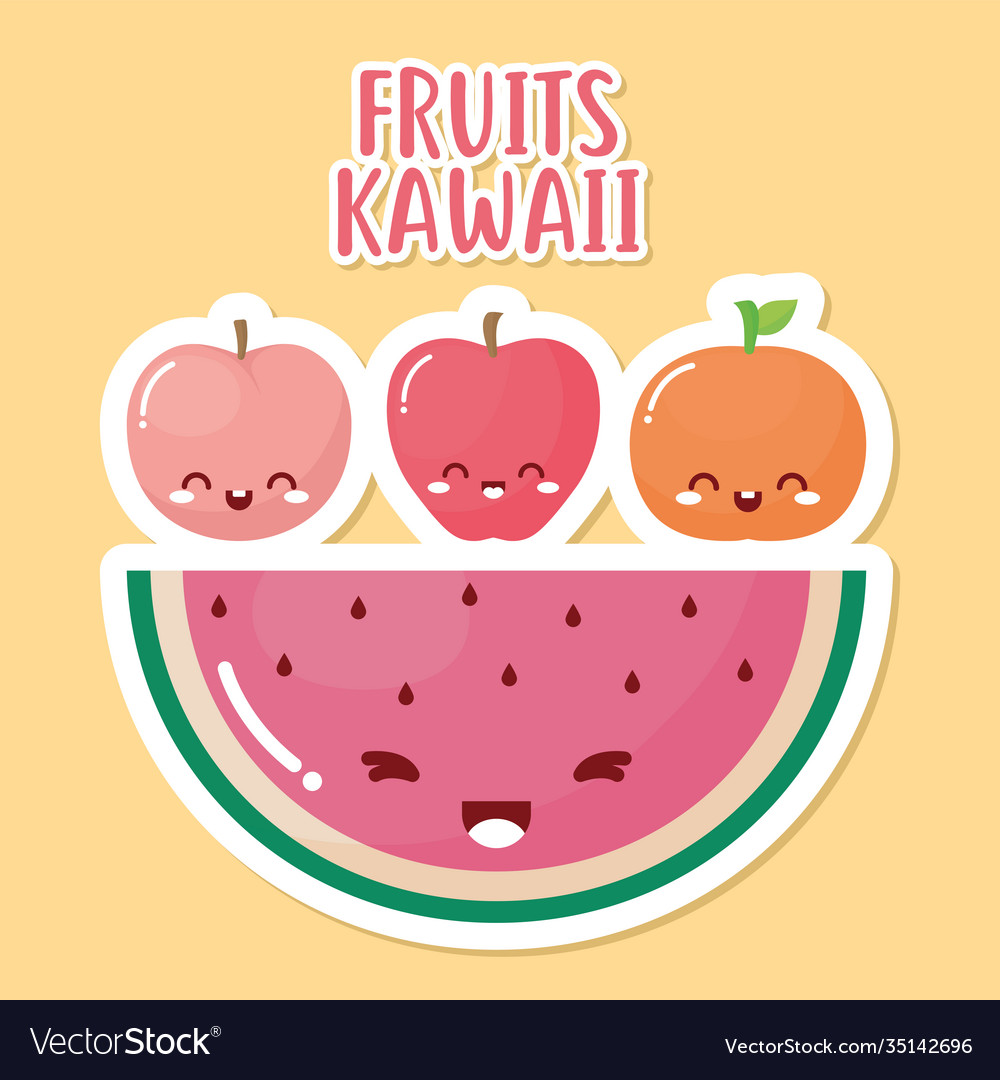 Group kawaii fruits Royalty Free Vector Image - VectorStock