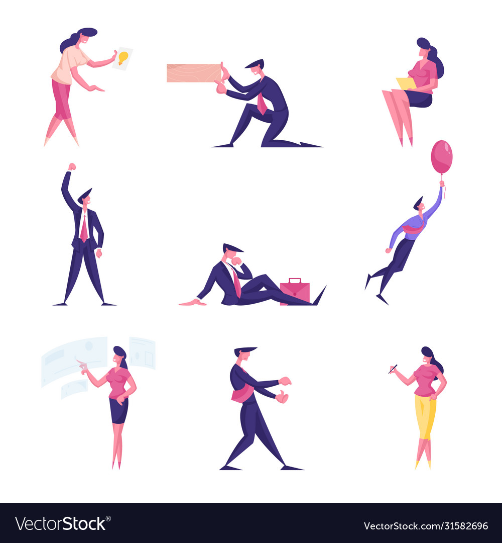 Set male and female business people flying Vector Image