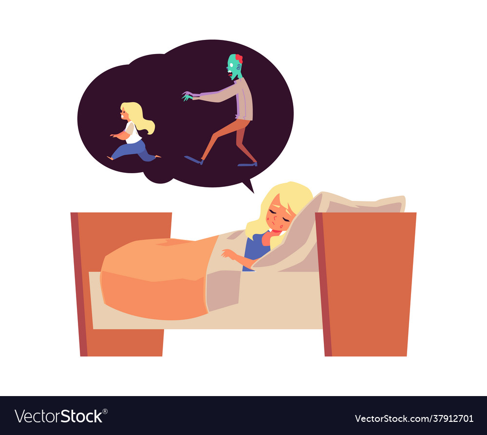 Little girl has bad scary dream or nightmare flat Vector Image