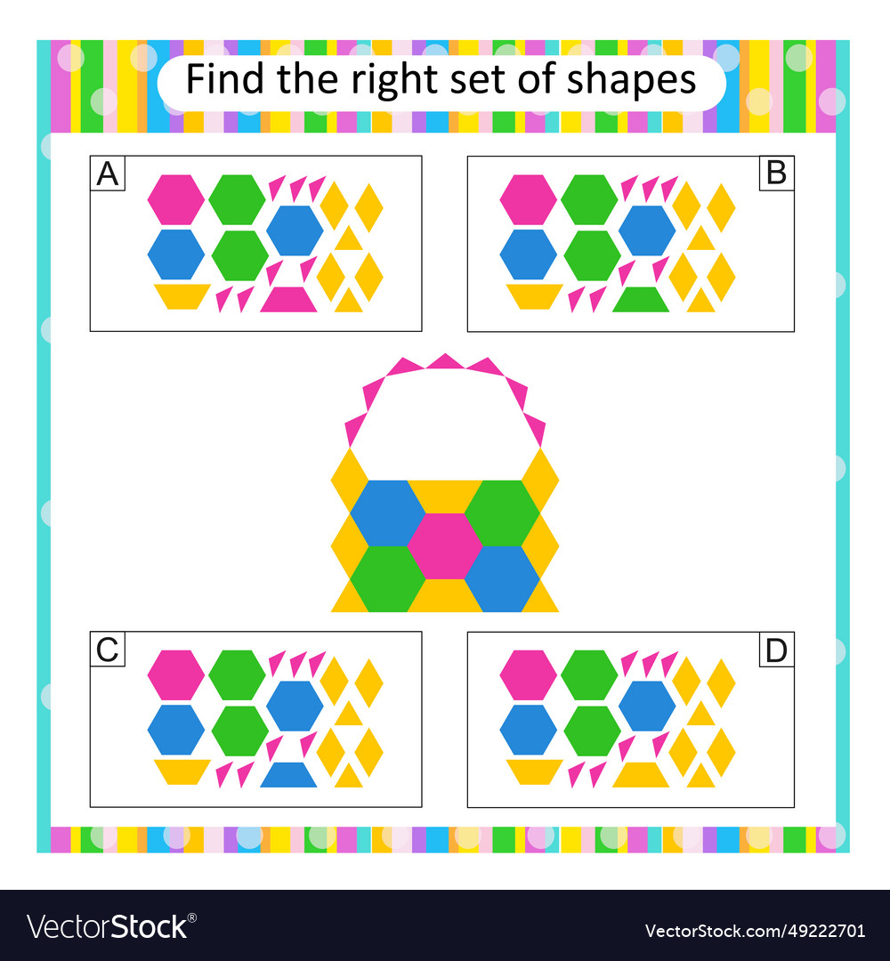 Logic puzzle for kids find the correct set Vector Image