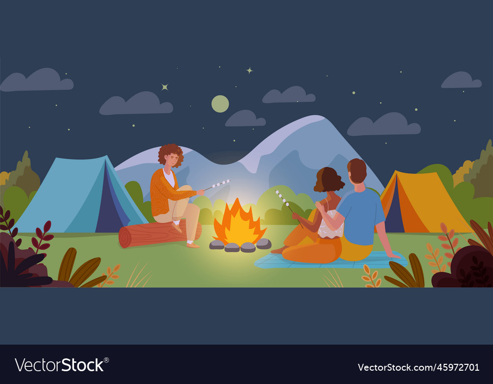 People sitting around campfire Royalty Free Vector Image