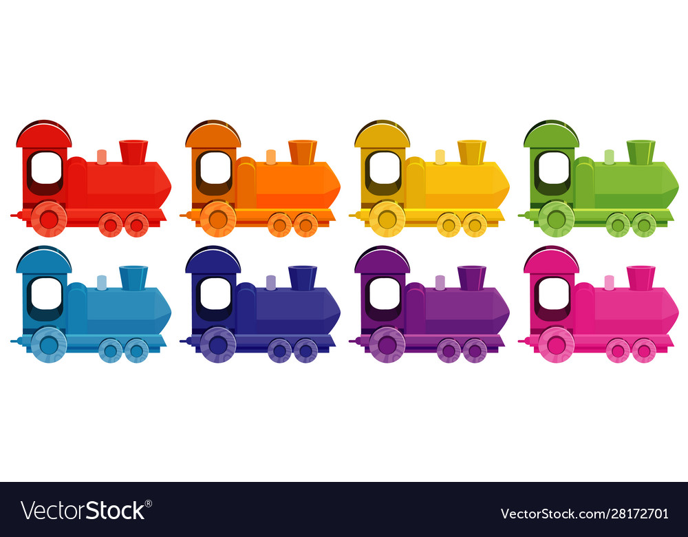 Set train in eight colors Royalty Free Vector Image