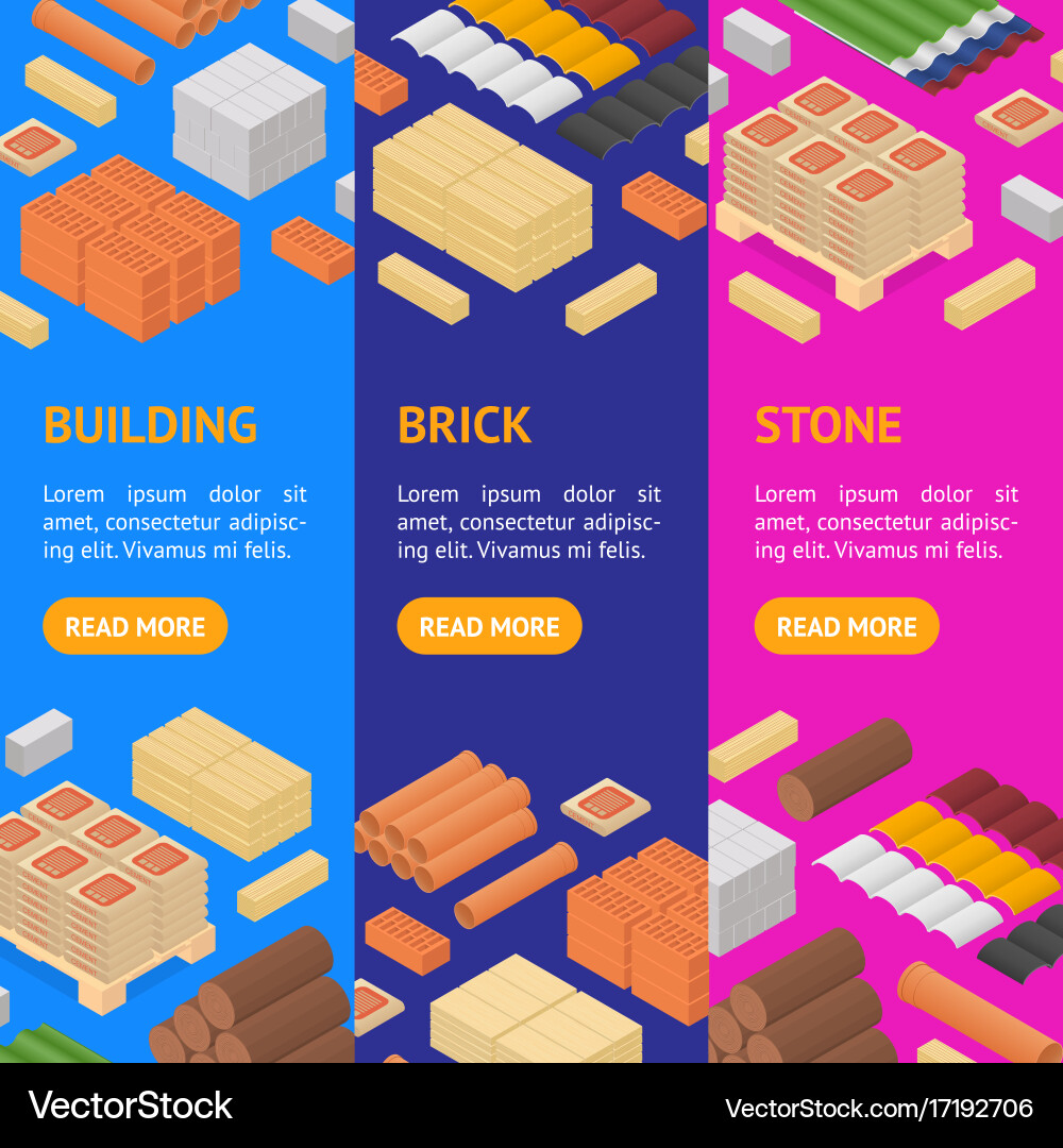 Construction Material Banner Vecrtical Set Vector Image