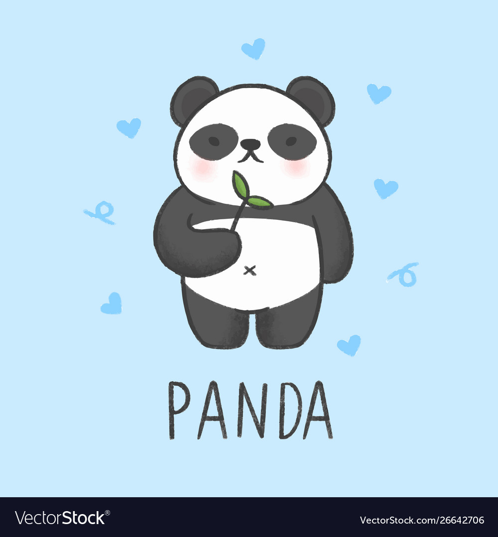 Cute panda cartoon hand drawn style Royalty Free Vector