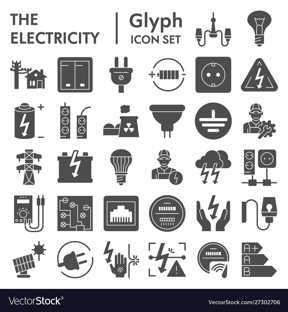 Electricity glyph icon set power symbols Vector Image