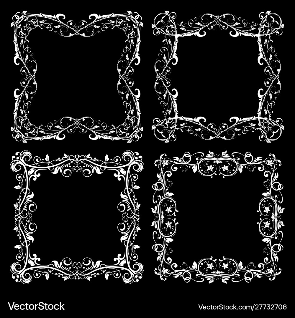 Floral frames set decorative square borders Vector Image