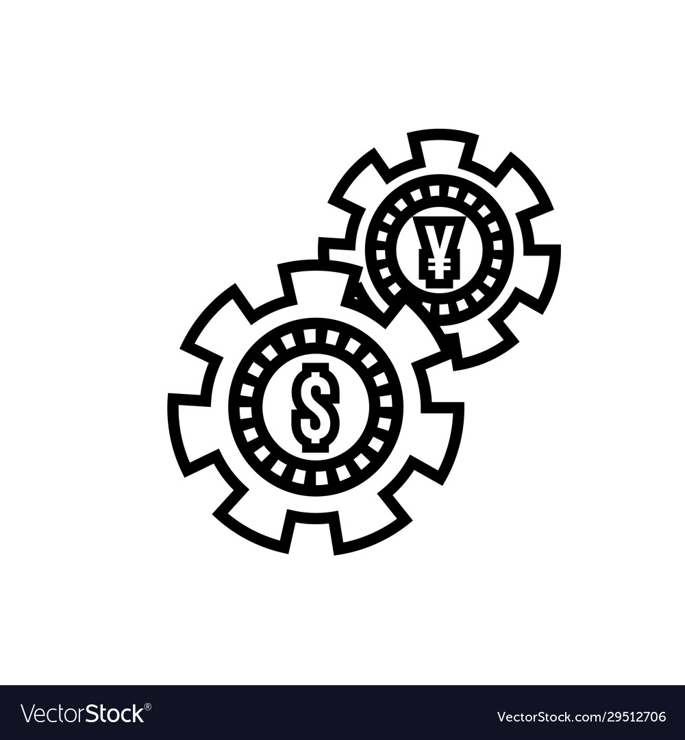 Money dollar and yen coins with gears line style Vector Image