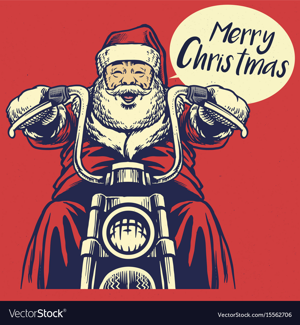 Santa claus ride a motorcycle Royalty Free Vector Image