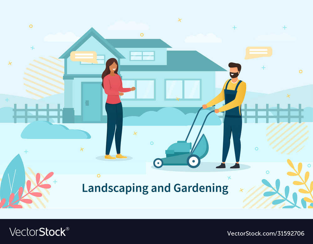 Young couple doing landscaping and gardening Vector Image