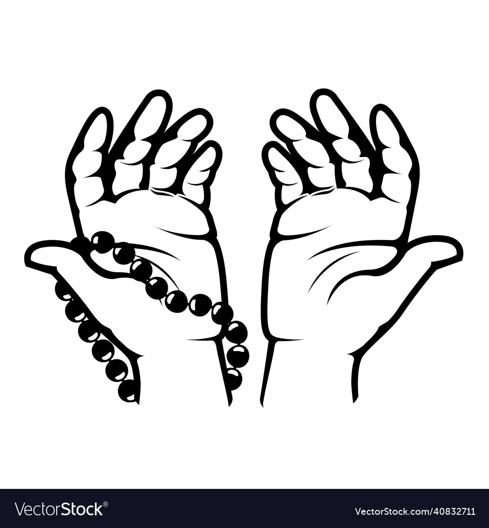 Clasped hands in prayer hand palms with beads Vector Image