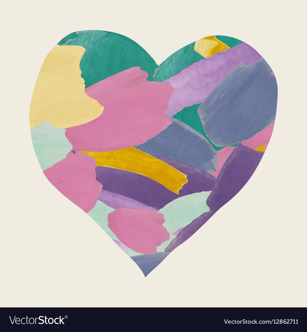 Colorful watercolor heart shape from brushes