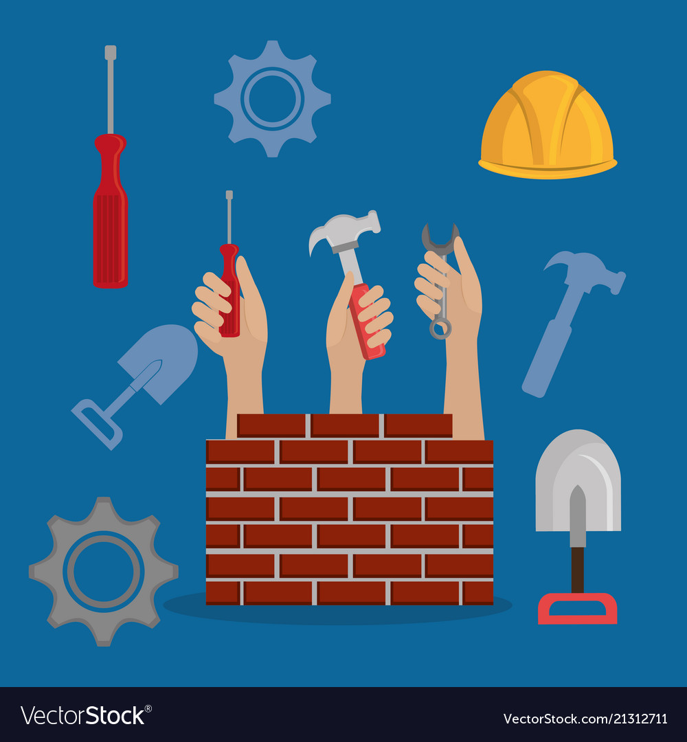 Hands workers with under construction icons