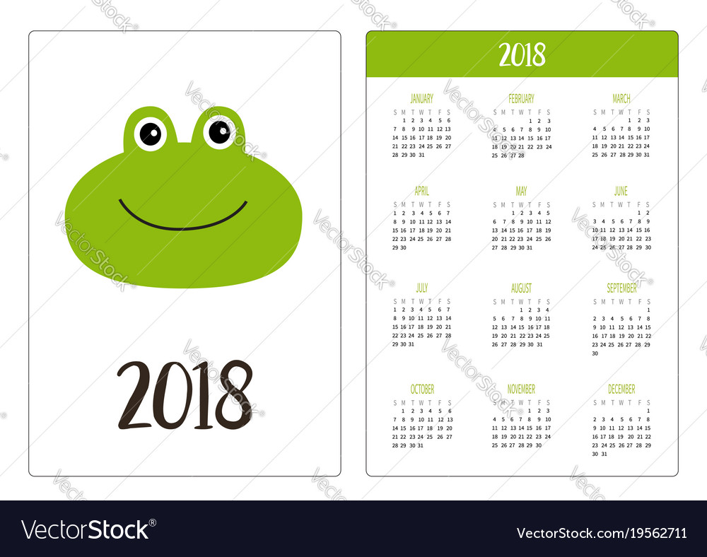 Pocket calendar 2018 year week starts sunday