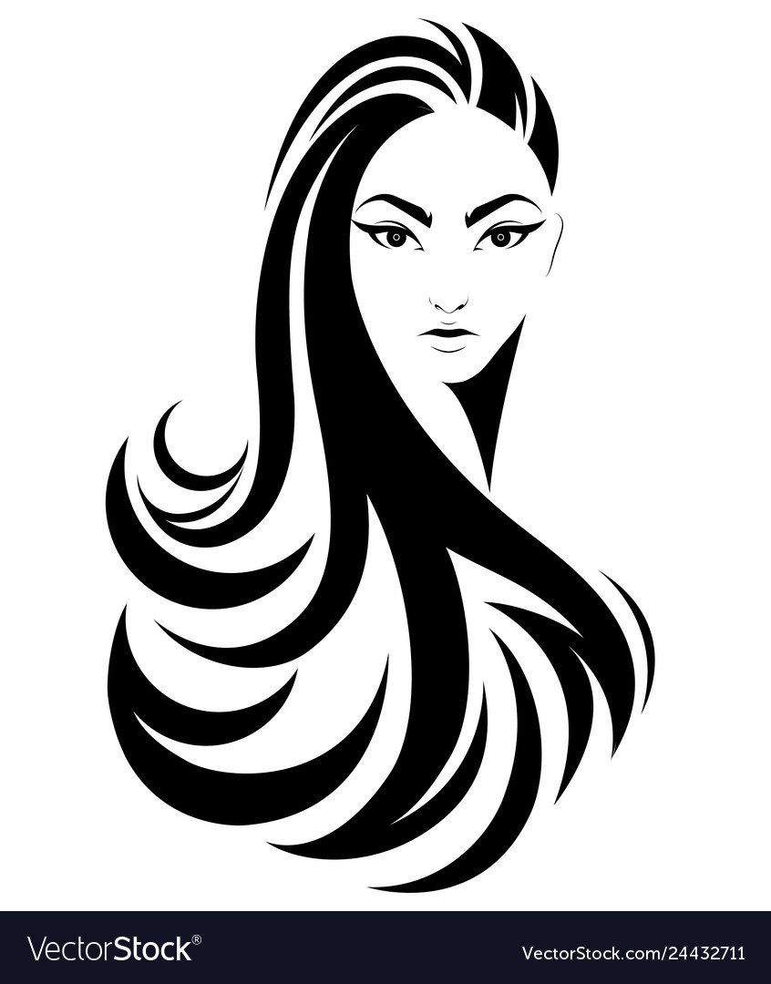 Women Long Hair Style Icon Logo Women On White Vector Image
