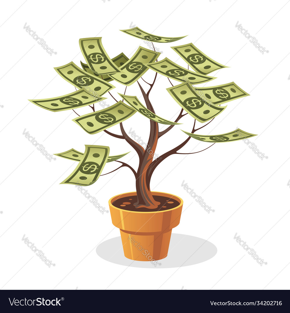 Green Cash Banknotes Tree In Ceramic Pot Vector Image