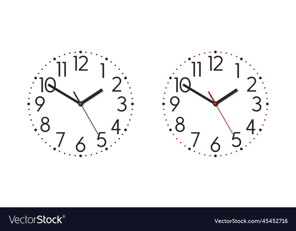 Round wall office clock face set design Royalty Free Vector