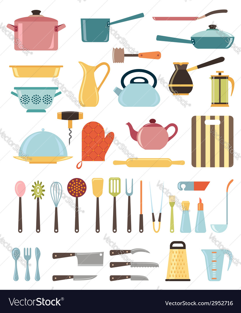 Set of kitchen utensil and collection cookware Vector Image