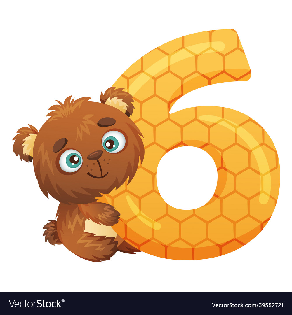 6 number and cute bear baby animal educational Vector Image