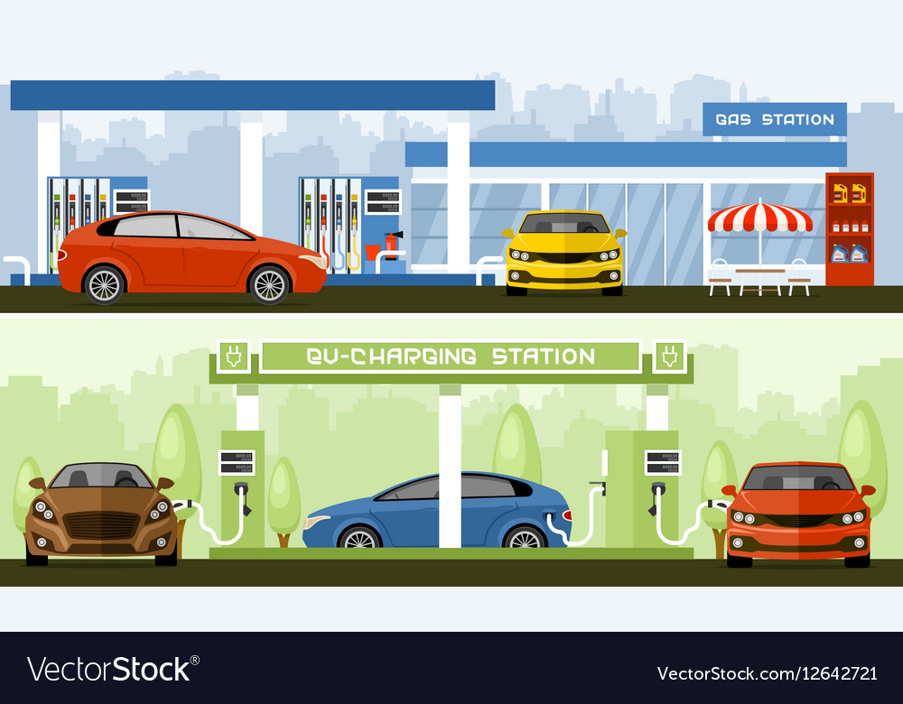 Gas And Ev Charging Station Royalty Free Vector Image Gas And Ev Charging Station Vector Image