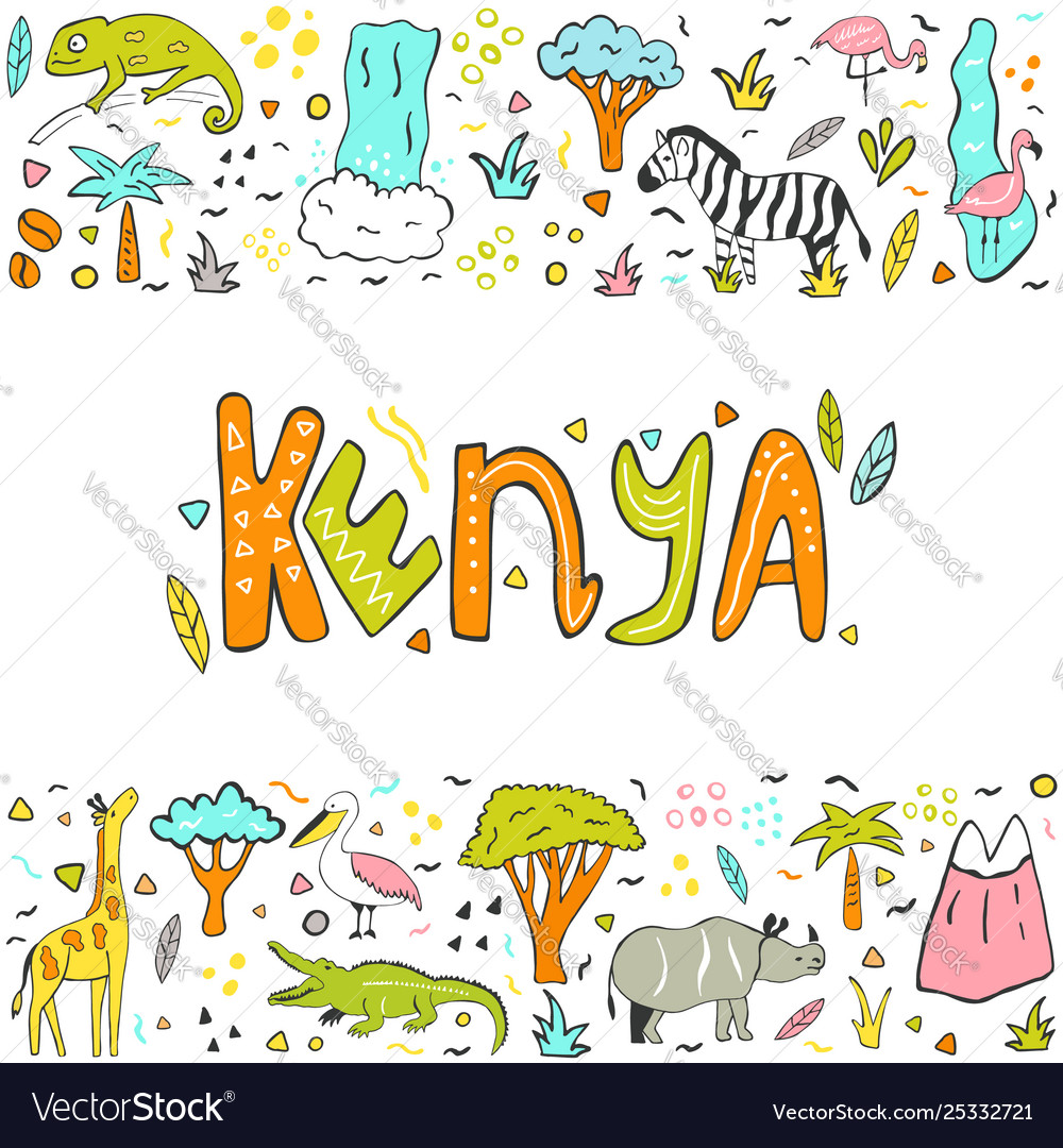 Hand drawn abstract design kenya with landmarks Vector Image