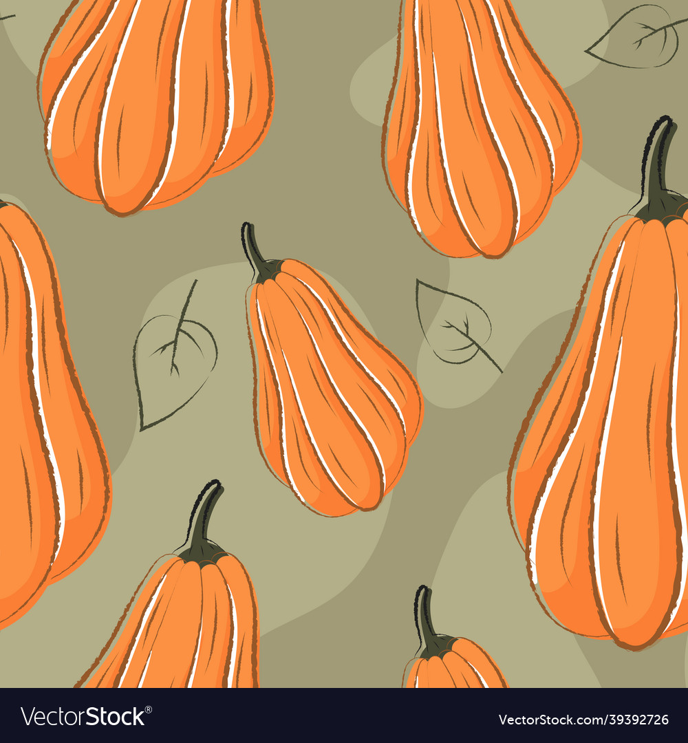 Autumn seamless pattern in warm colors pumpkin