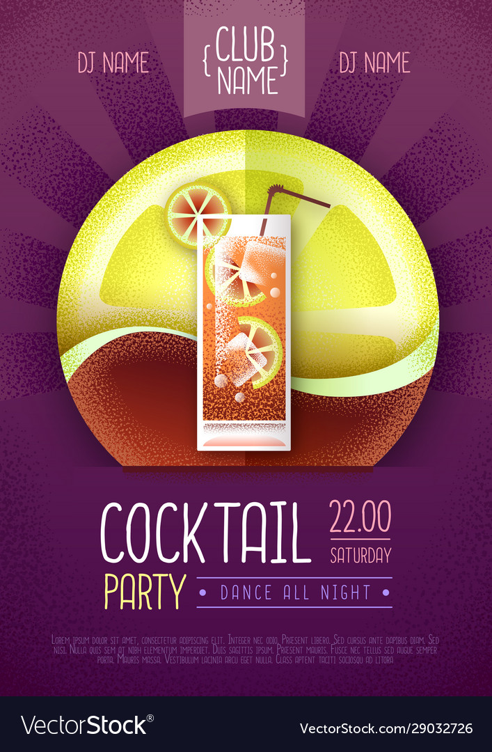 Cocktail disco party poster grainy texture Vector Image