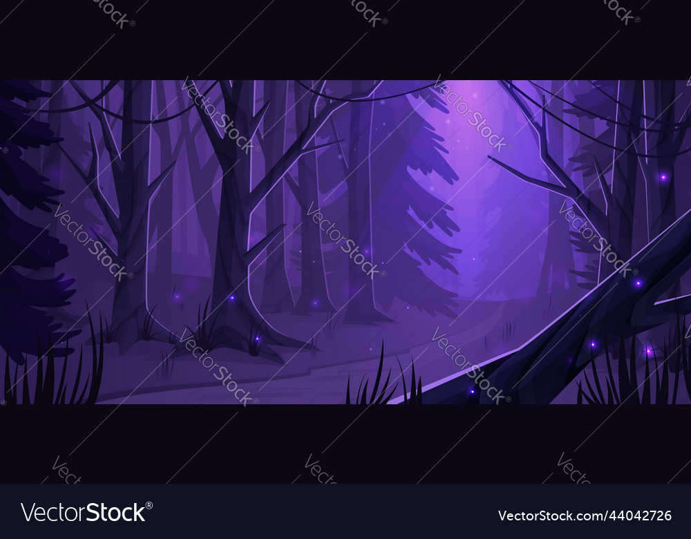 Night forest landscape with trees and road Vector Image