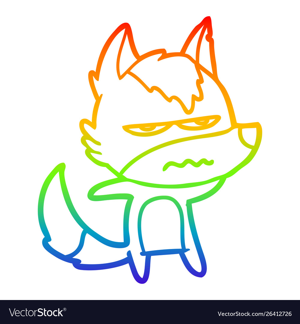 Rainbow gradient line drawing cartoon annoyed wolf