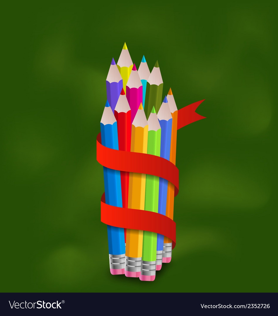 Set colorful pencils with ribbon Royalty Free Vector Image